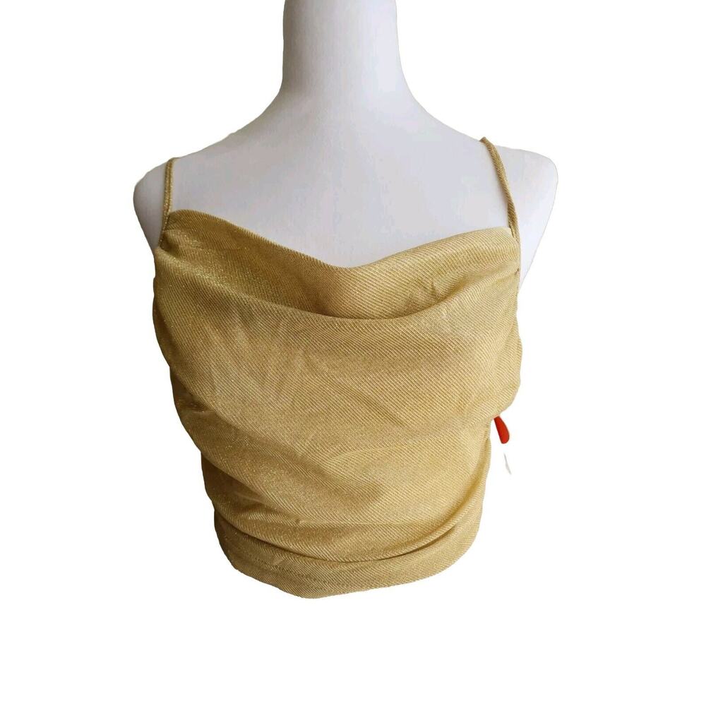 Cider Gold Metallic Glitter Crop Tank Top Blouse Size S